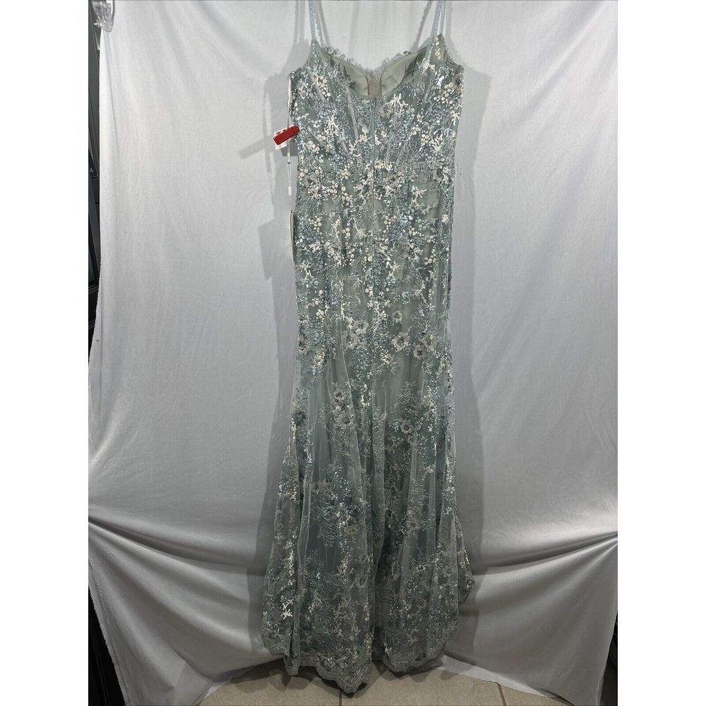 NWT $798 Mac Duggal [ 10 ] 79297 Embroidered‎ Spaghetti Strap Trumpet Gown Blue - Picture 14 of 16